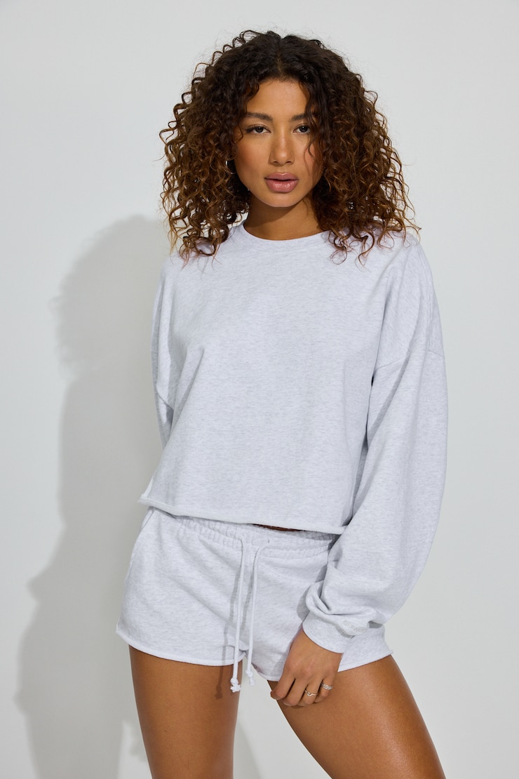 SoftTerry Chopped Crewneck Sweatshirt, Spring Grey Mix, large