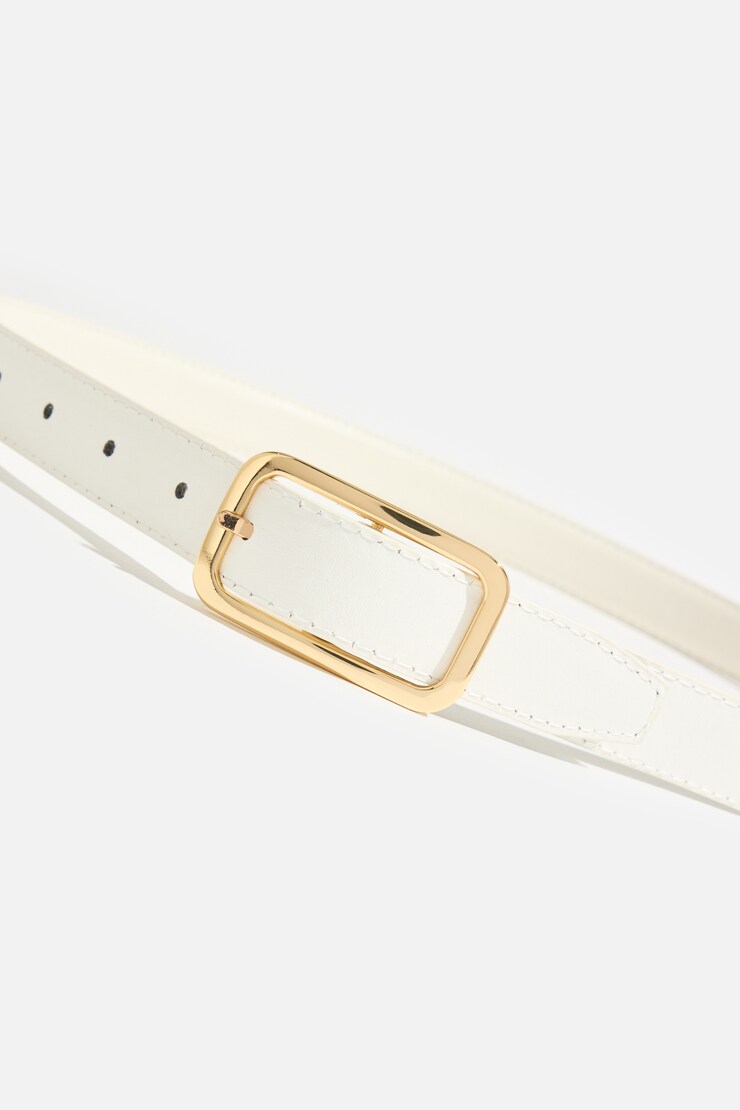 Rounded Rectangle Slim Faux Leather Belt White / Gold large