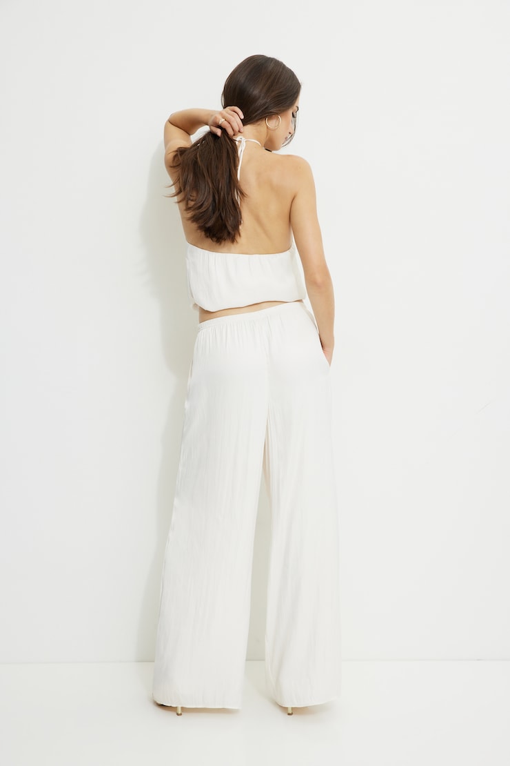 Crinkle Satin Wide Leg Pants Sea Salt Off White large