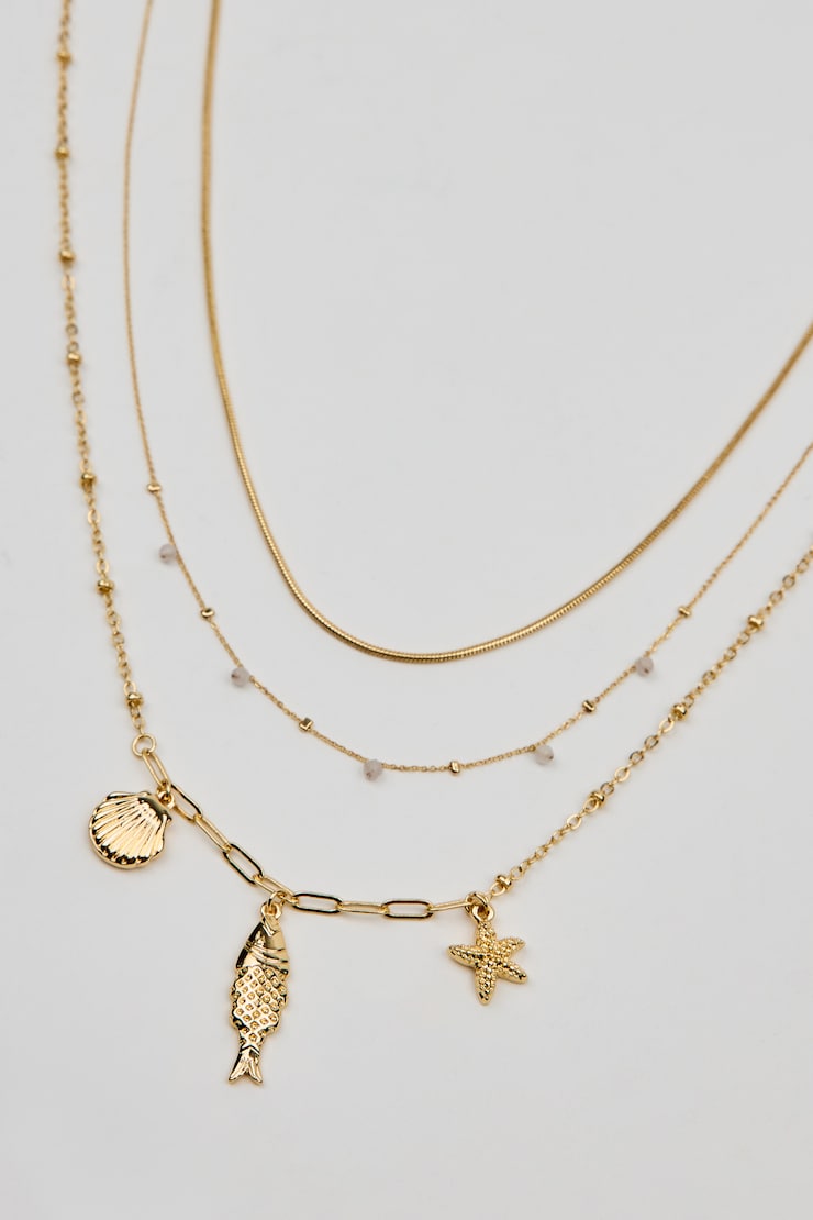 Set of 3 It's A Catch Necklaces, Off-White/Gold, large