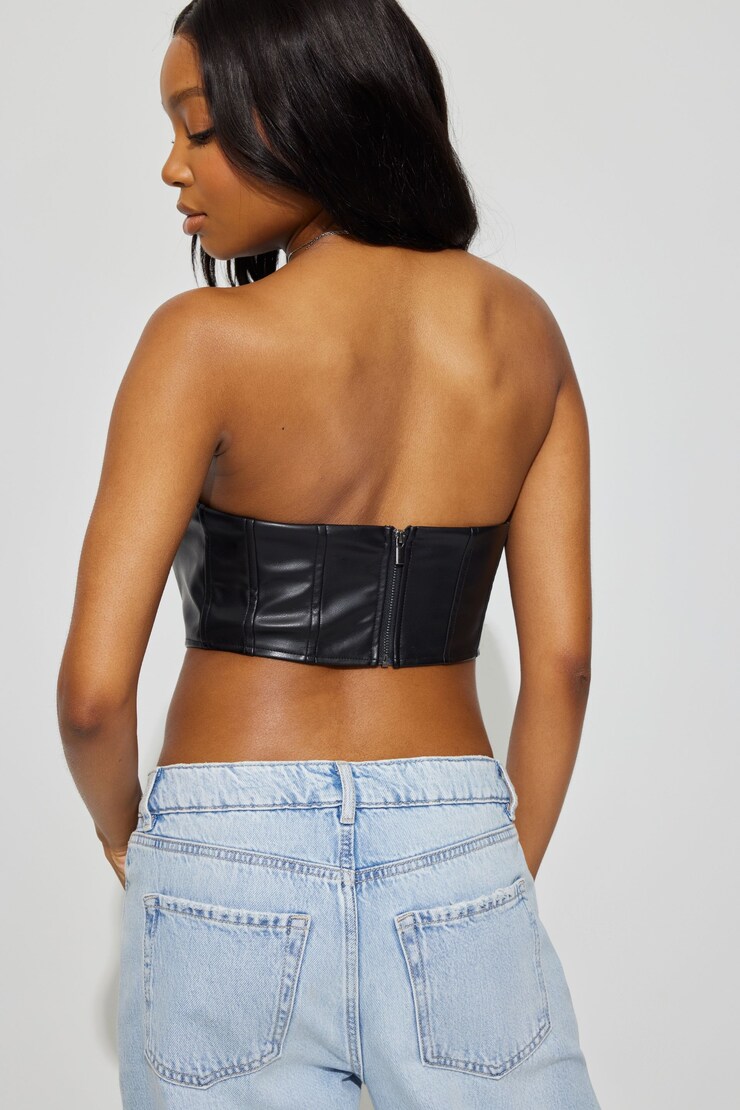 Karina Faux Leather Corset, Jet Black, large