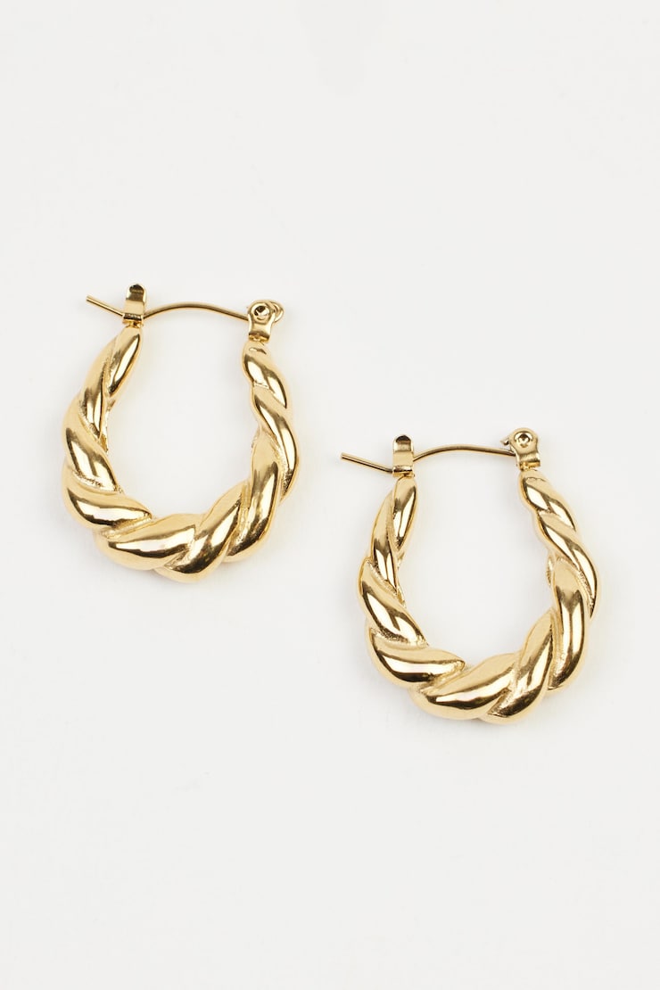 Stainless Steel Oblong Hoop Earrings Gold large