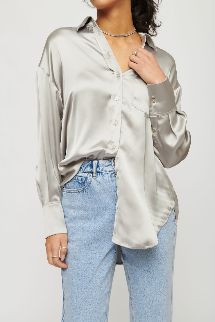 Frida Satin Oversized Shirt Silver Sage large