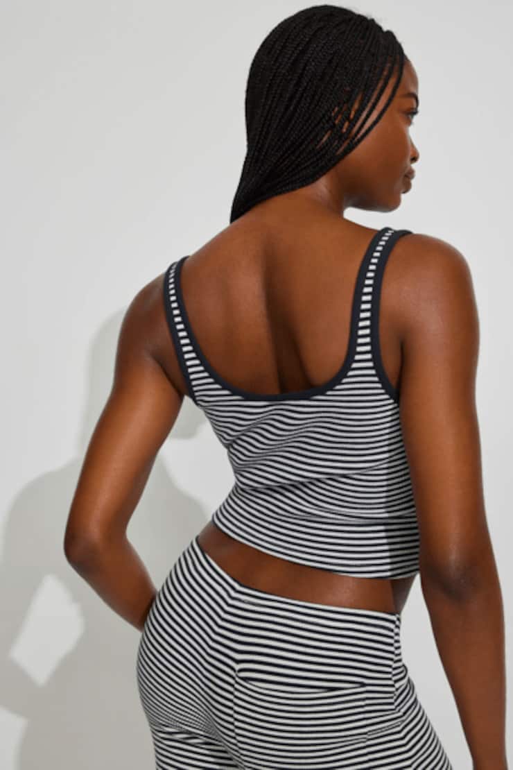 Waffle Henley Tank Top, Mariana Blue/Snow White Stripes, large