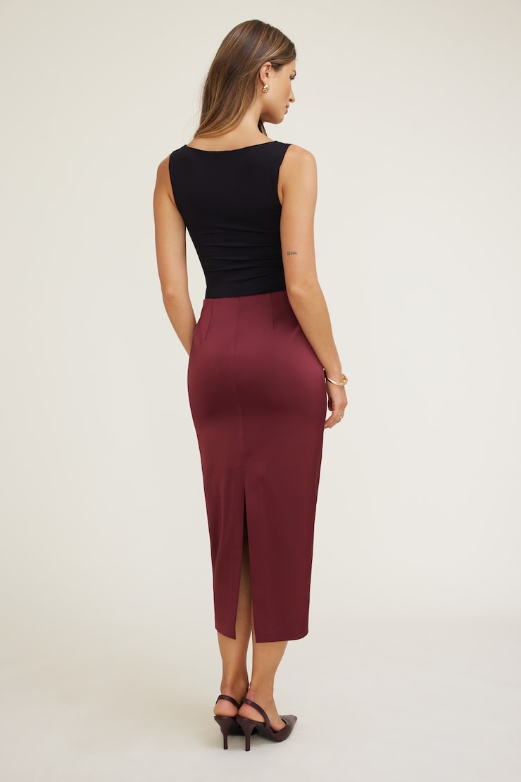 Jupe midi en satin Rouge Zinfandel large