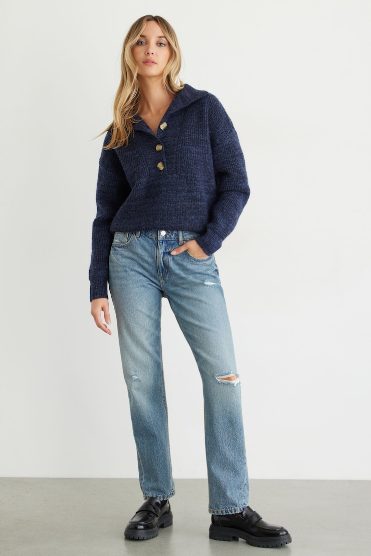 Half Button Sweater Orion Blue large