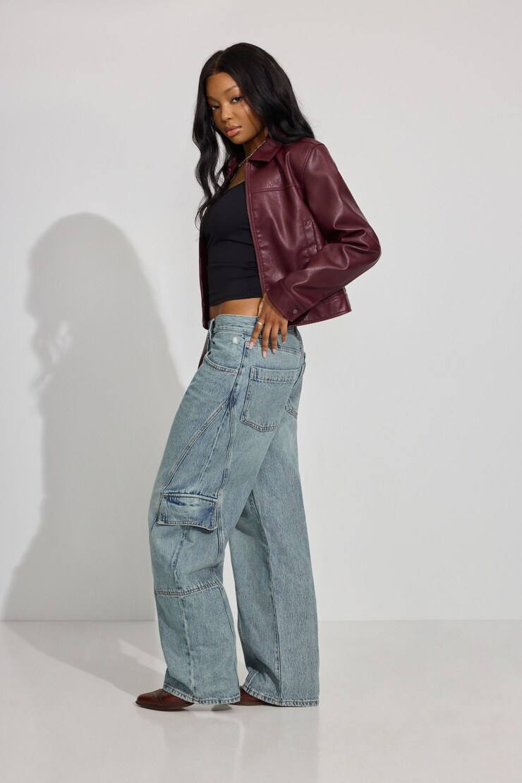 Low Rise Baggy Cargo Jeans, Indigo/Medium Light, large