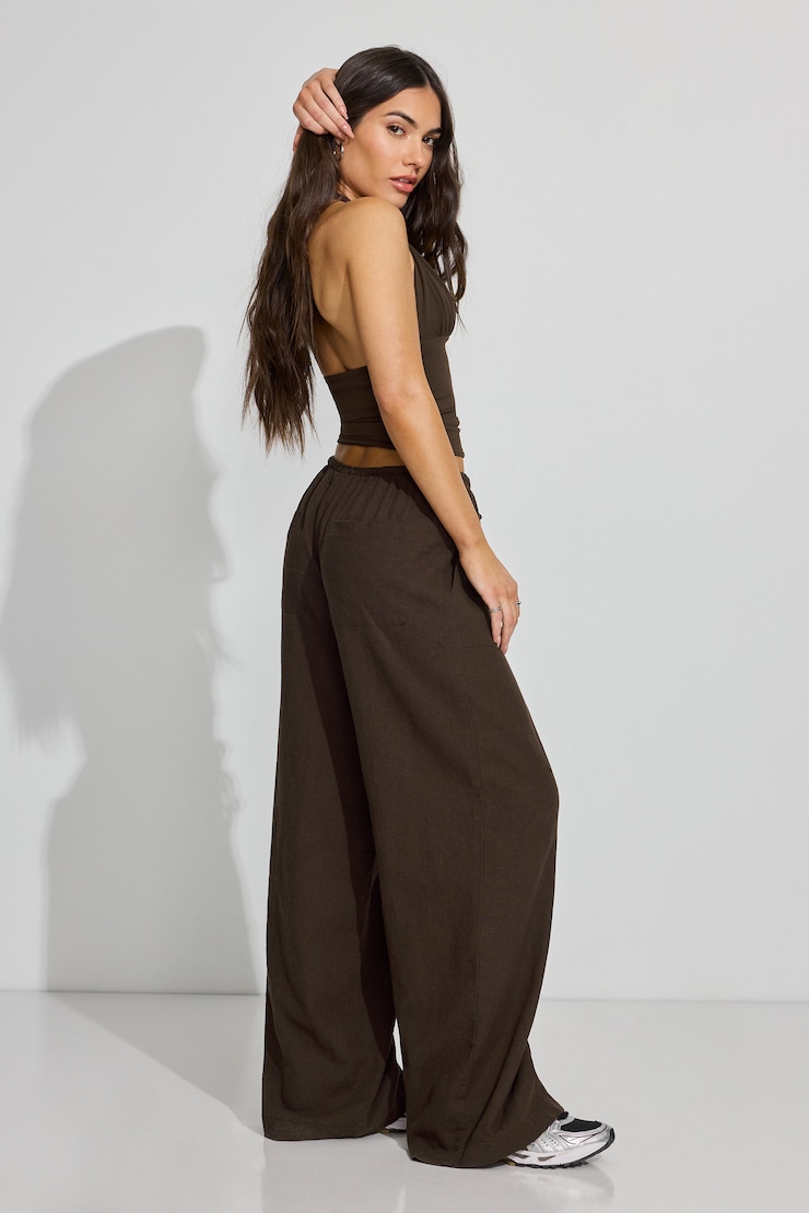 Millie Linen Pull-On Pants, Armadillo Brown, large