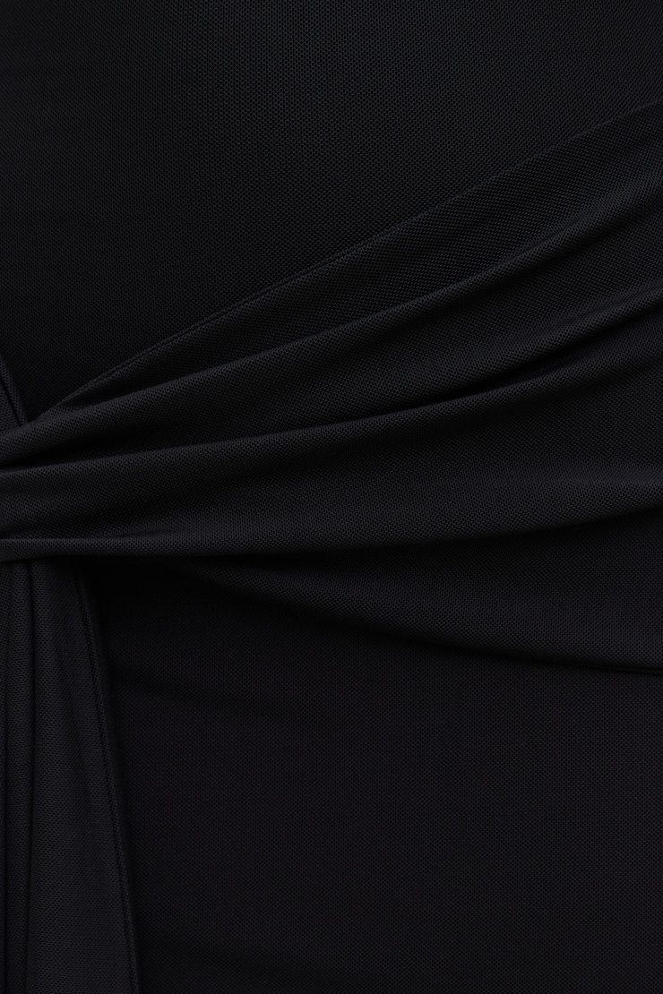 Front Drape Mesh Maxi Dress