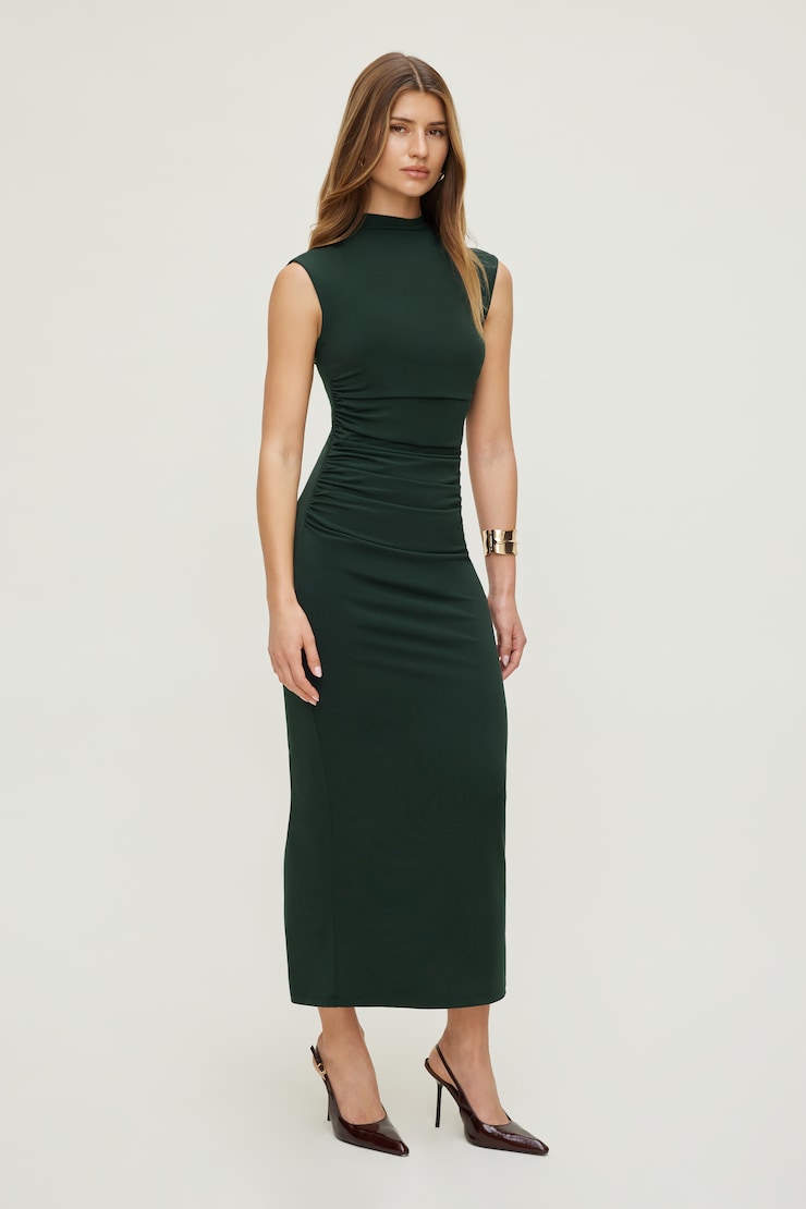 Bria Sculpt Mock Neck Maxi Dress Scarab Green large