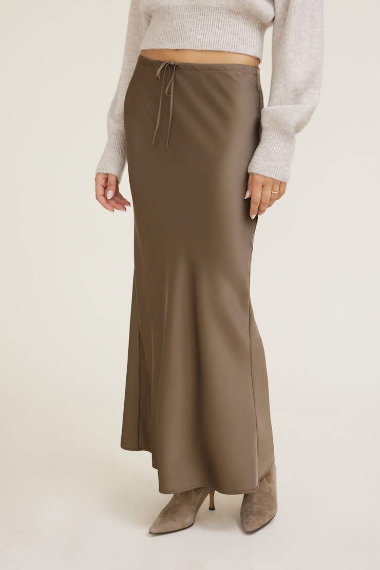 Cary Satin Slip Maxi Skirt Wild Mushroom Brown large