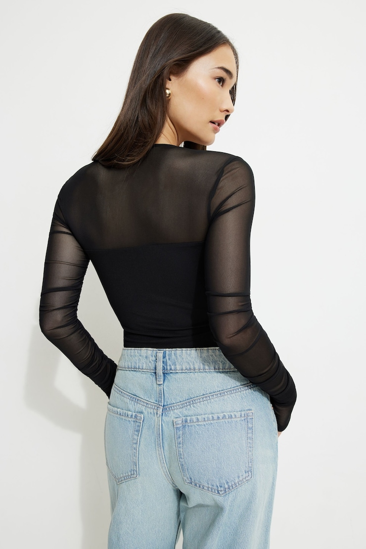 Shirred Long Sleeve Bolero Top Jet Black large
