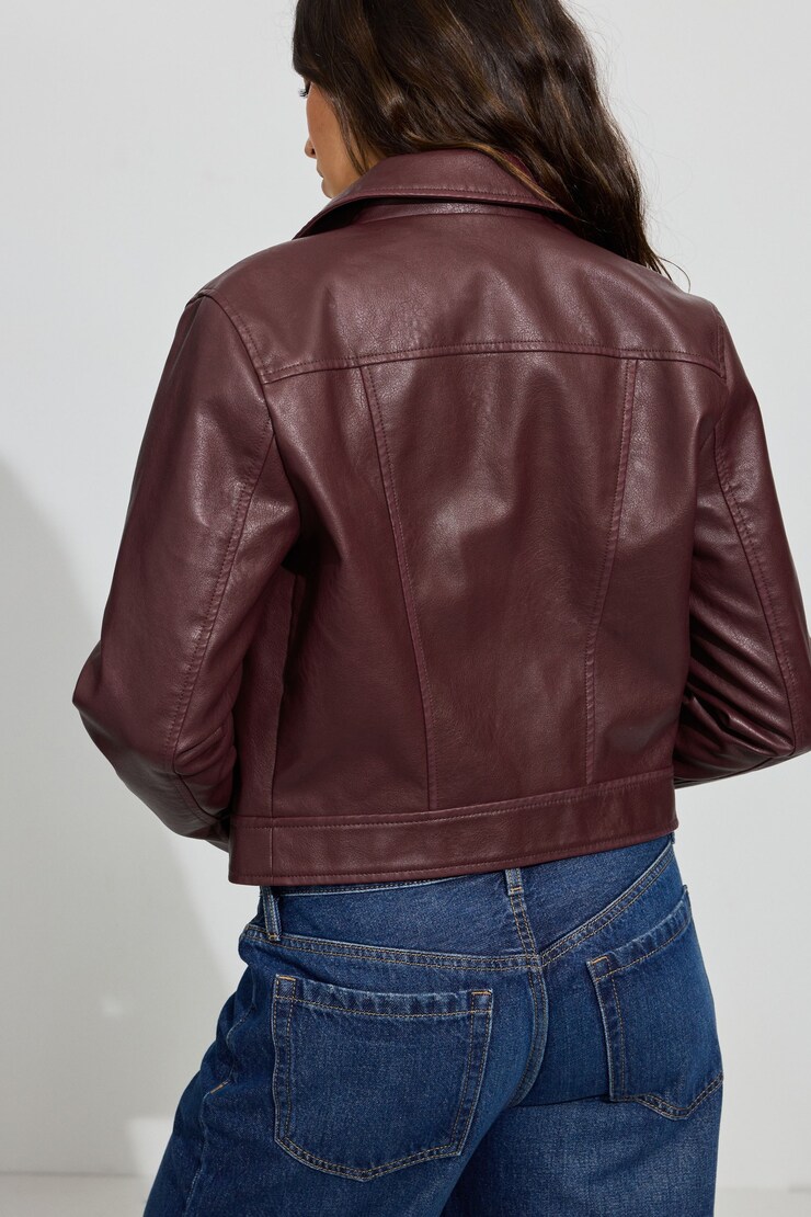 Faux Leather Worker Jacket, Port Royale Burgundy , large