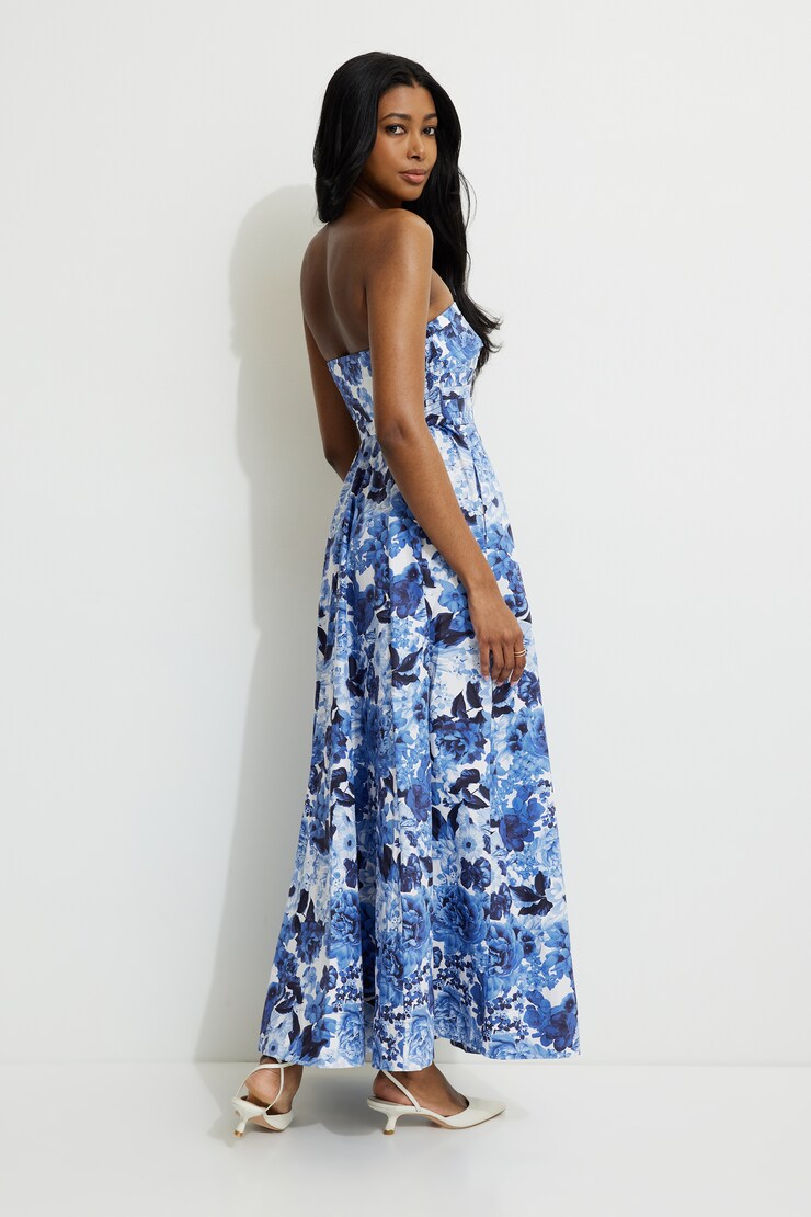 Pintuck Poplin Maxi Tube Dress Navy Blue Floral large