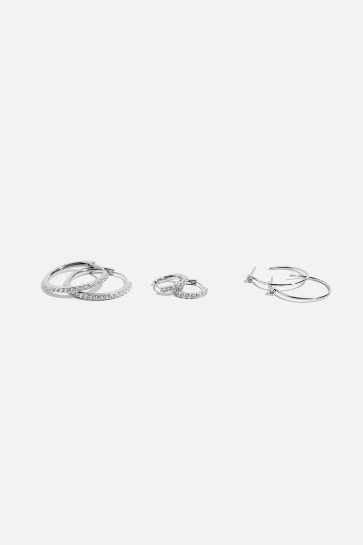 3-Pack Gem Hoop Earrings Silver large