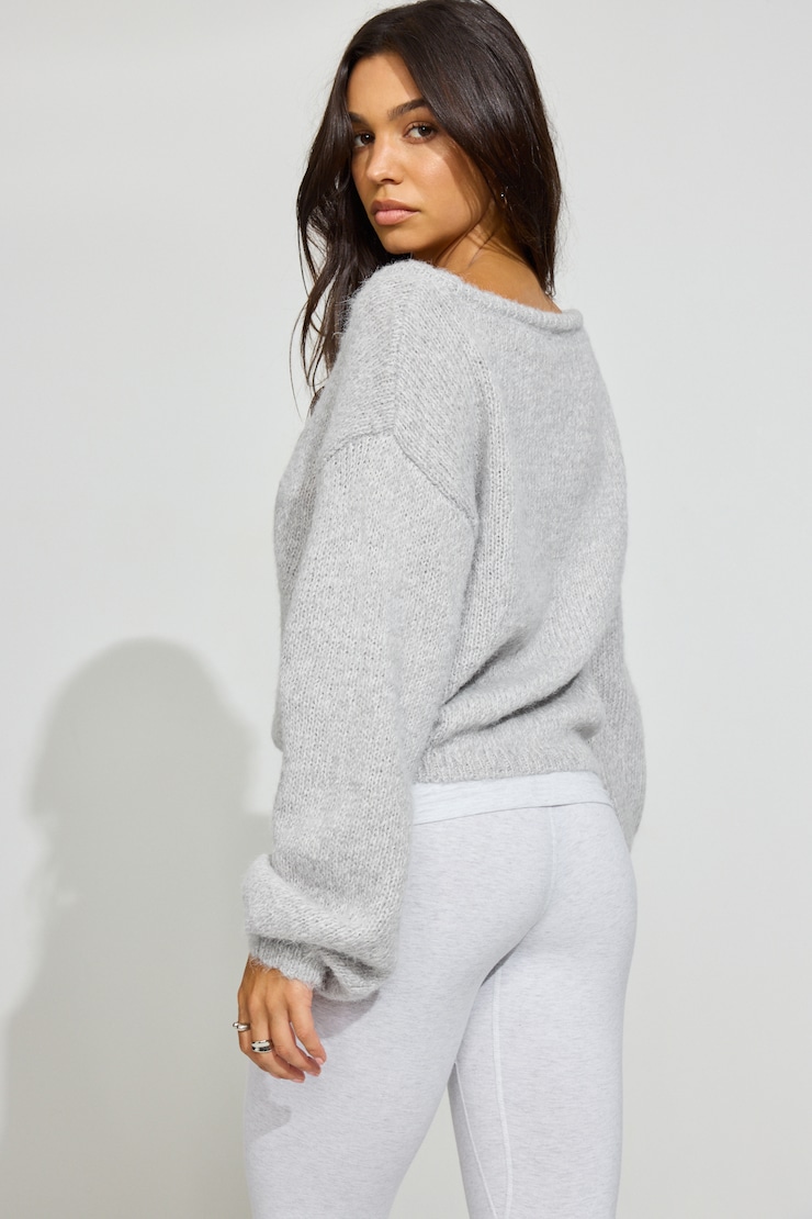 Oversized Boat Neck Sweater, Spring Grey Mix, large