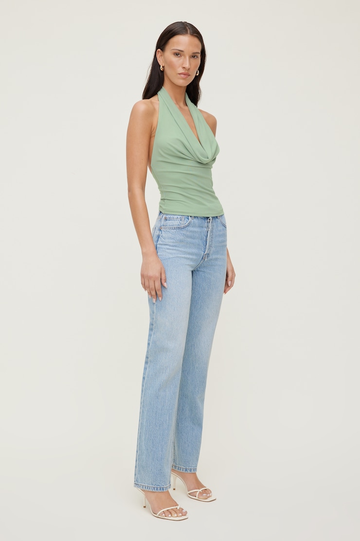 Cowl Neck Mesh Halter Top