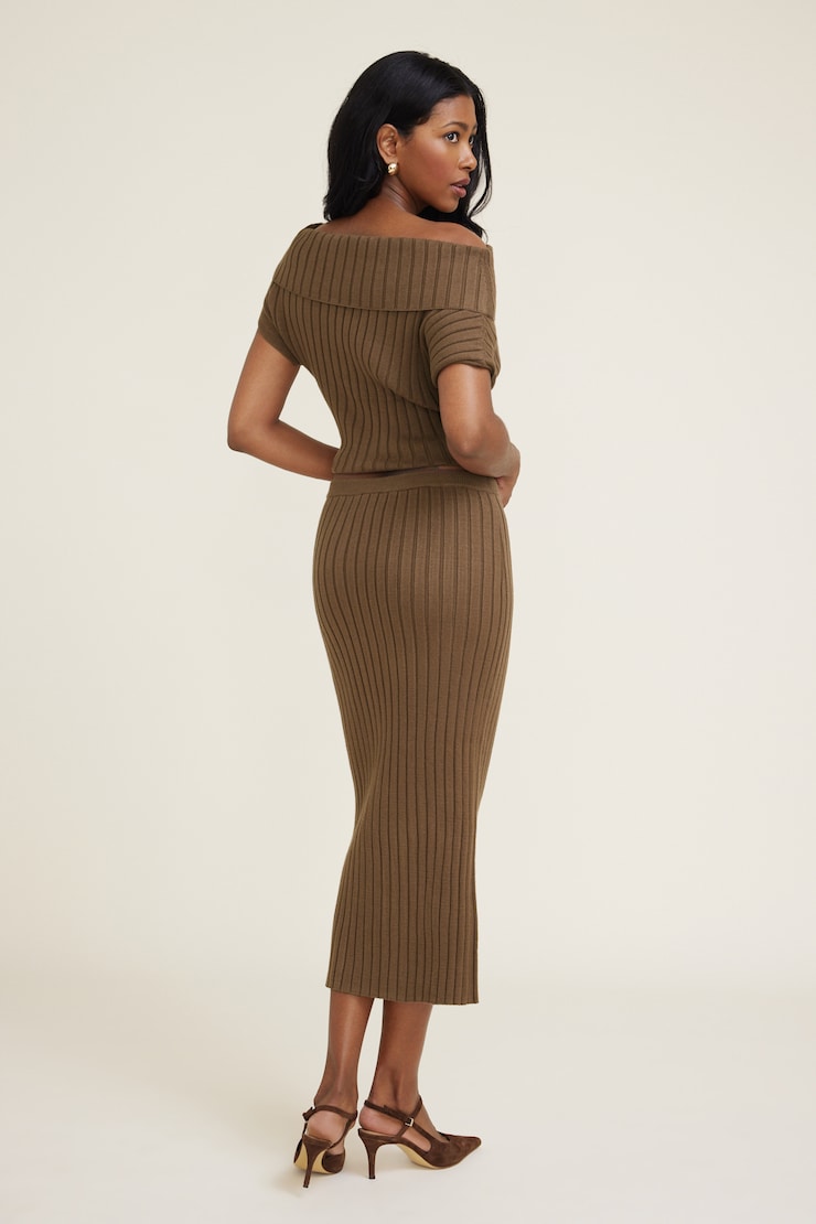 Ribbed Bodycon Maxi Skirt Cocoa Brown large