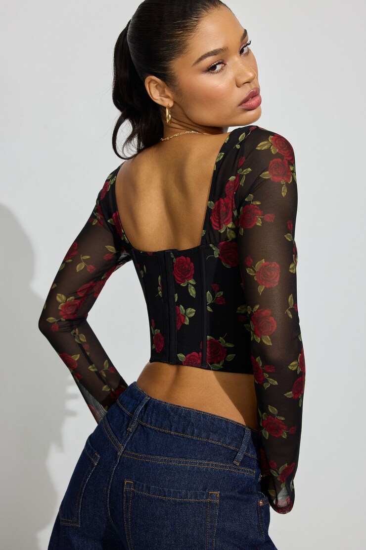 Aria Long Sleeve Bustier Top Black | Garage