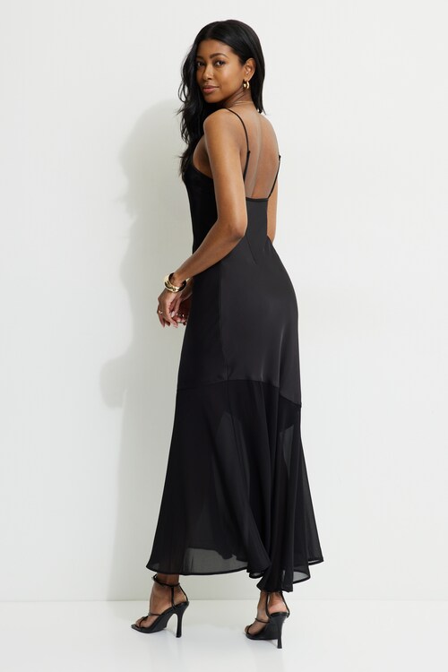 Asymmetric Satin Maxi Dress Black | Dynamite