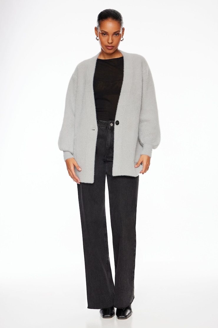 Premium Plush Cardigan Coat Alloy Gray large