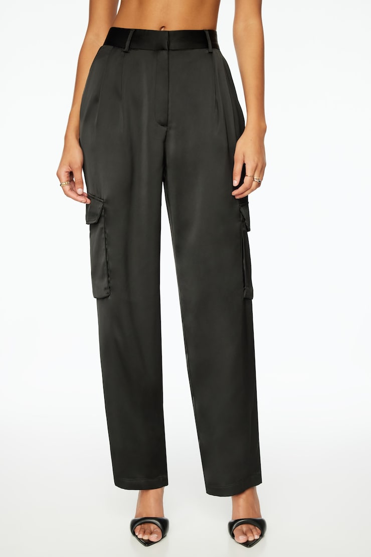 Izabel Satin Straight Leg Cargo Pants Jet Black large