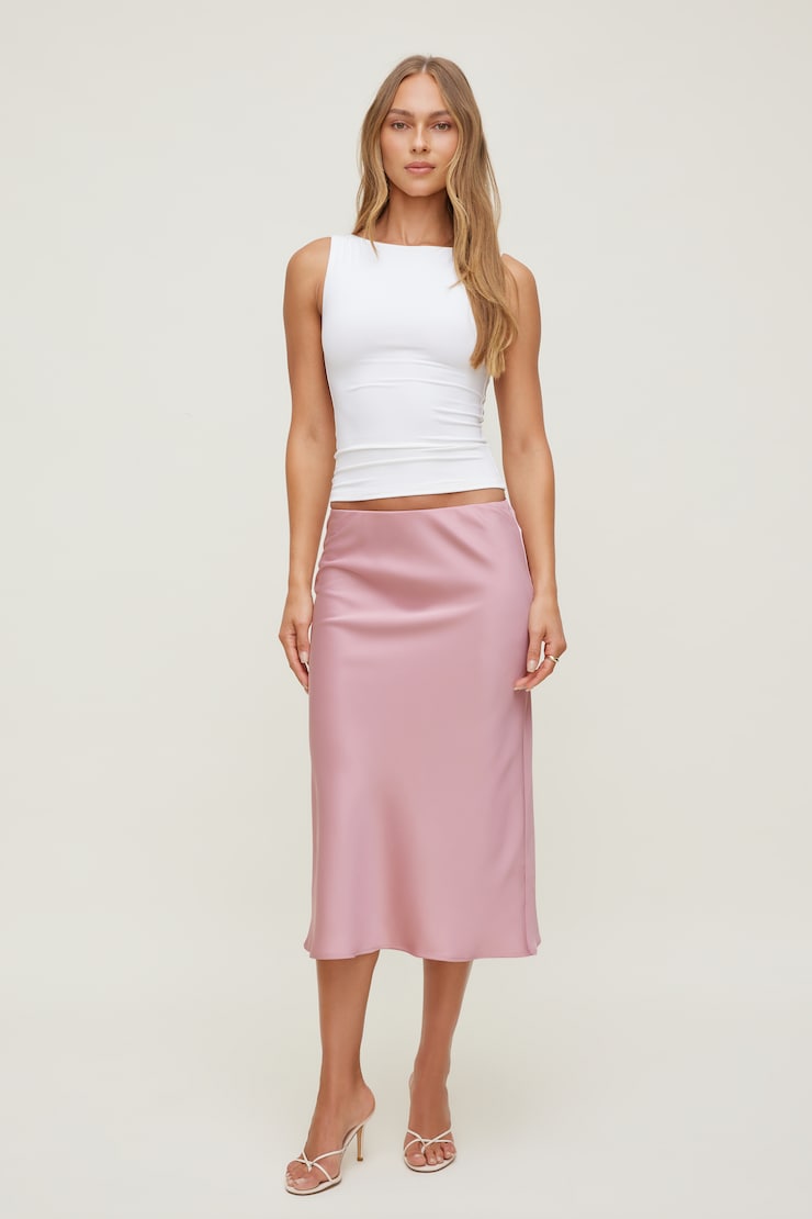 Delila Satin Midi Skirt Pink | Dynamite