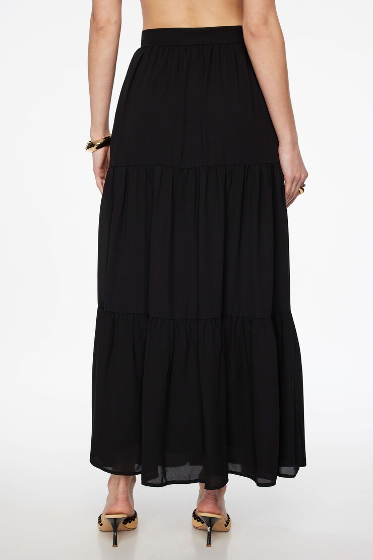 Buttoned Tiered Maxi Skirt Jet Black  large