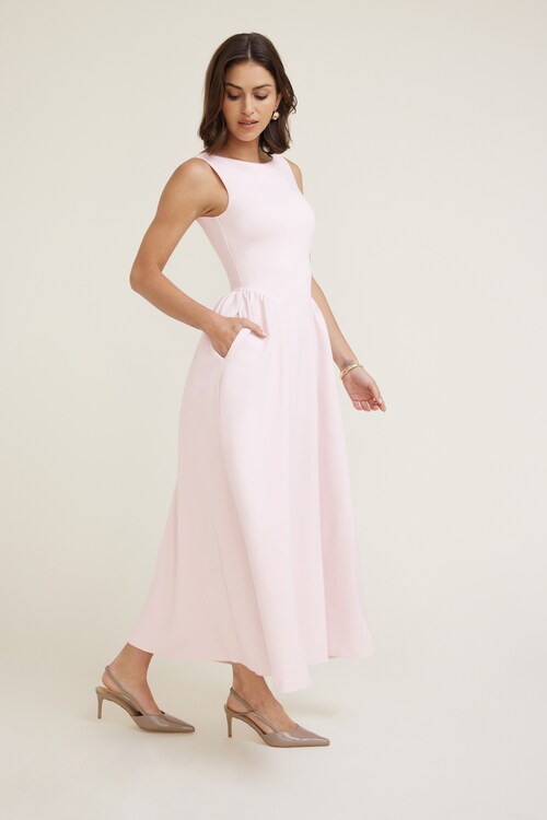 Iris Flared Ponte Maxi Dress Pink | Dynamite