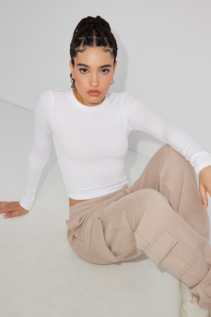 Kimmy Long Sleeve Crewneck Top, Bright White, large