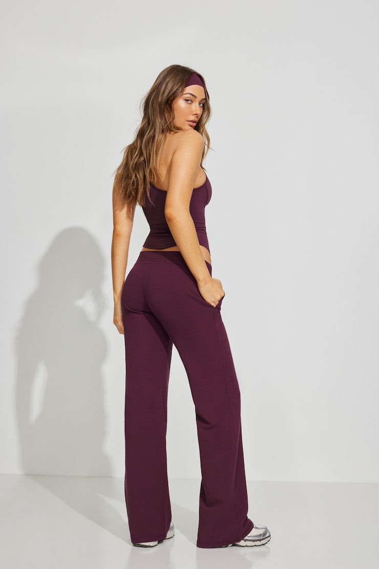 Snatch Booty Terry Pants, Fig Fantasy Maroon, large