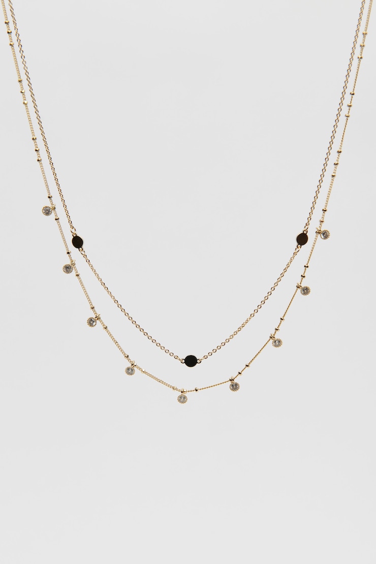 Layered Gems & Discs Necklace Gold large