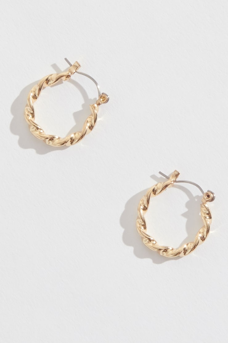 Twisted Mini Hoop Earrings, Gold, large
