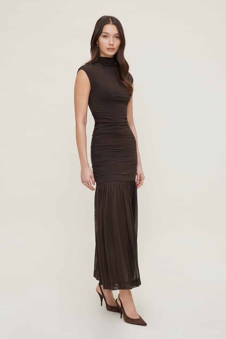 Sculpt Mix Media Mermaid Maxi Dress Java Brown large