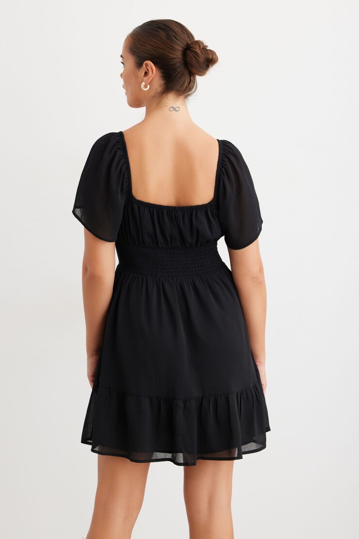 Eliza Smocked Mini Flare Dress Jet Black large