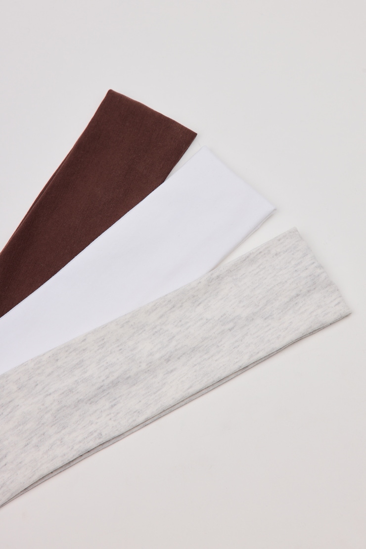 Set of 3 Stretchy Headbands, Brown/White/Grey, large