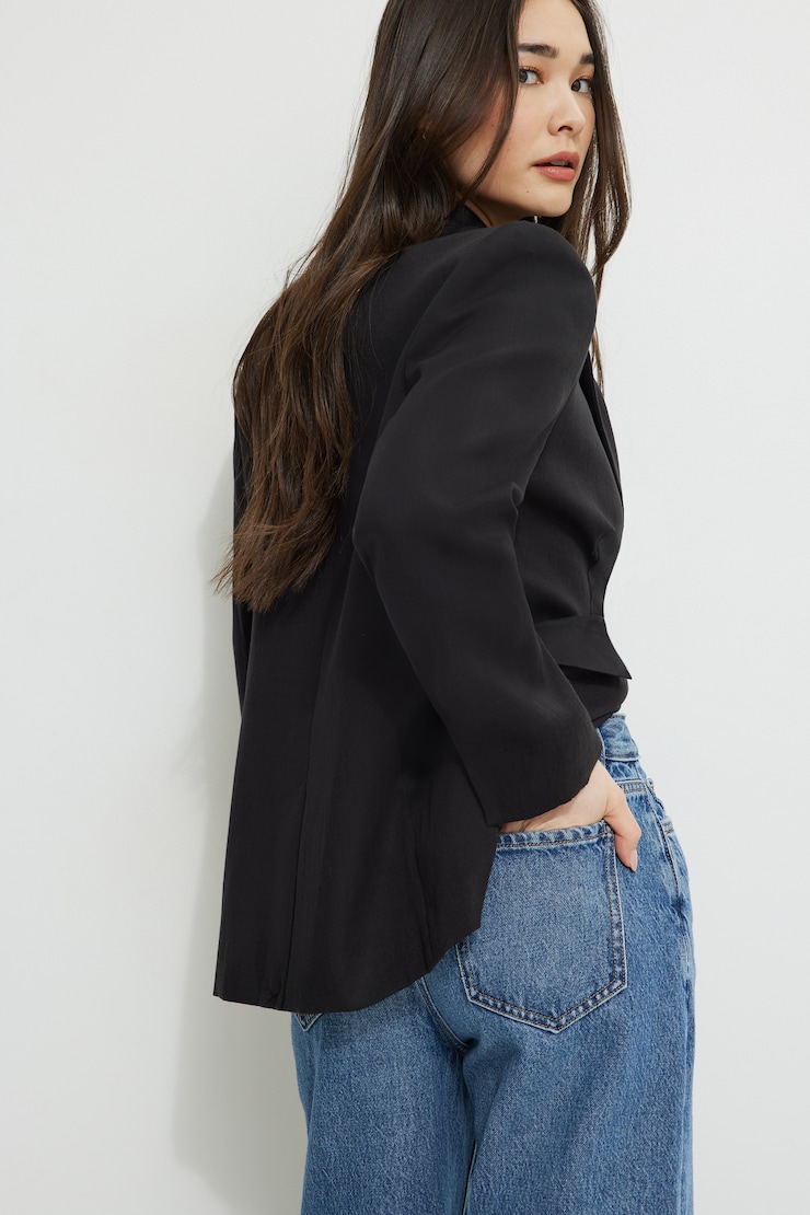 Straight Single Breasted Blazer Jet Black large