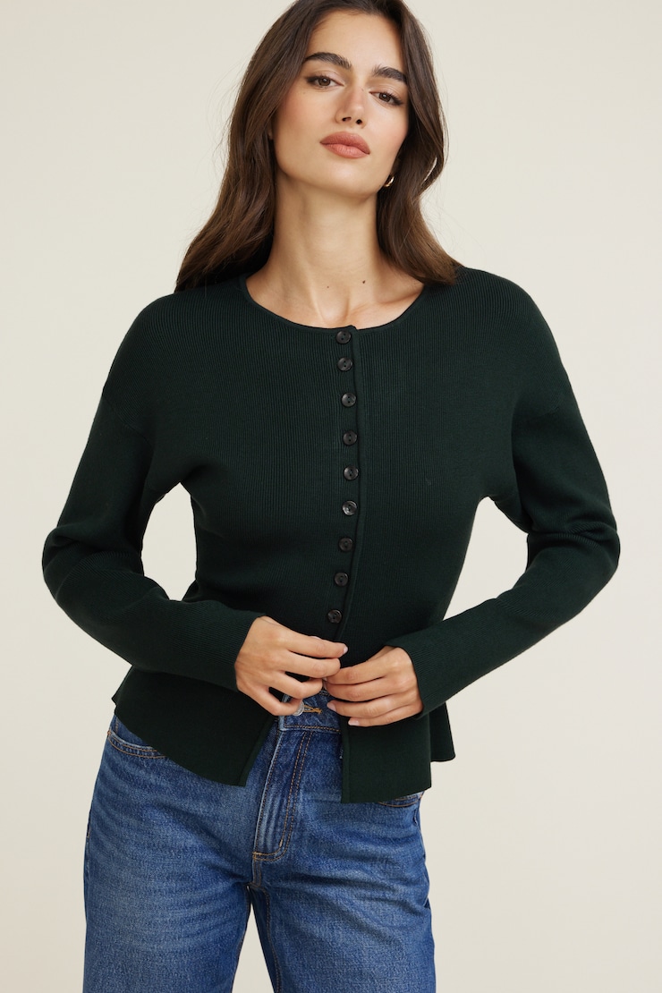 Fitted Drop Shoulder Cardigan Scarab Green large