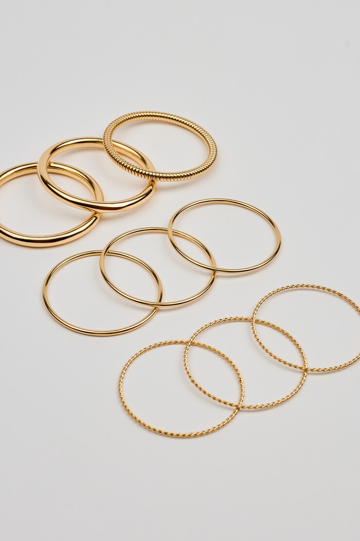 Ensemble de 9 bracelets rigides torsadés, Or, large