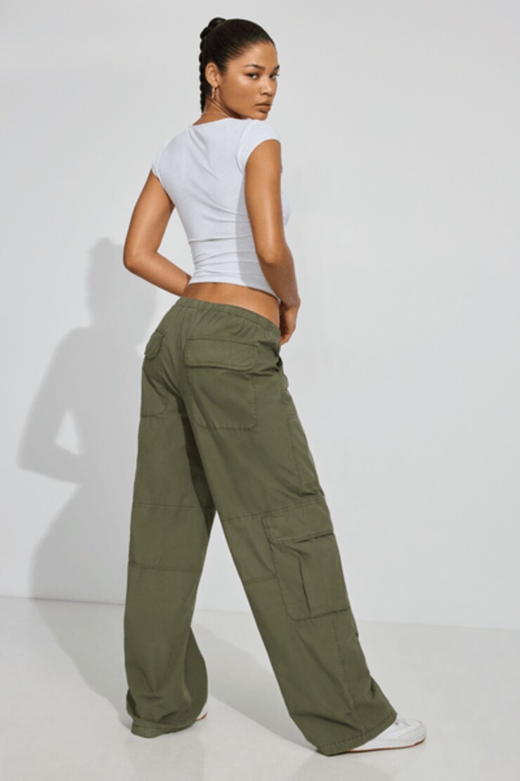 Poplin Extreme Baggy Cargo Pants, Army Green, large