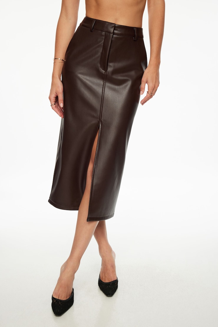 Danbi Faux Leather Midi Skirt Chocolate Plum large
