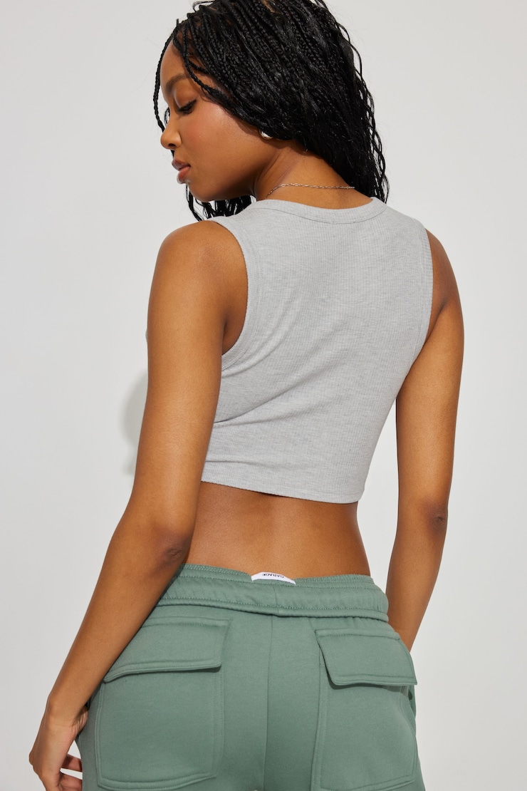 Plunge V-Neck Rib Tank Top, Spring Gray Mix, large