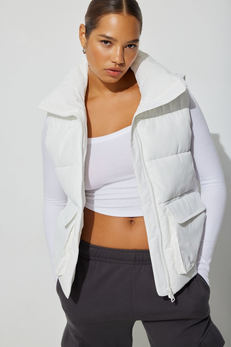 Long Puffer Vest, Snow White, large