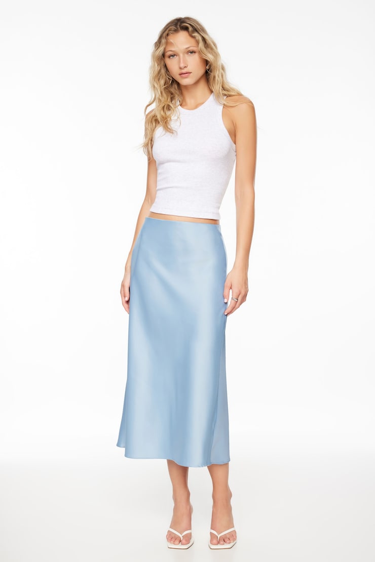 Melody Satin Slip Midi Skirt Ashley Blue large