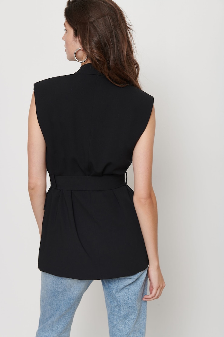 Billie Sleeveless Belted Vest Jet Black large