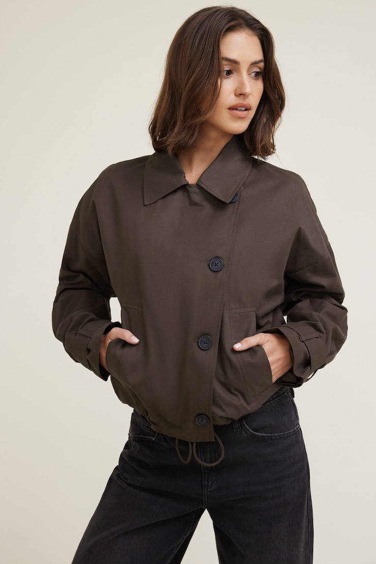 Asymmetric Short Trench Coat Java Brown large