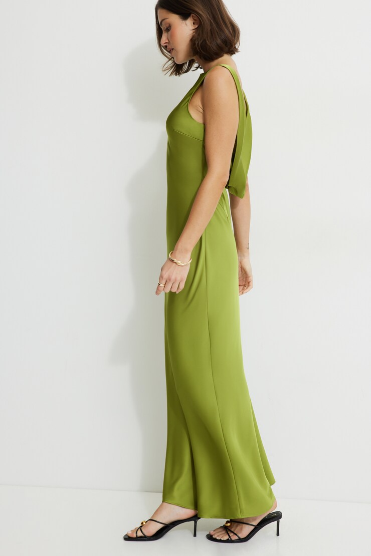 Nora Satin Maxi Slip Dress Guacamole Green large