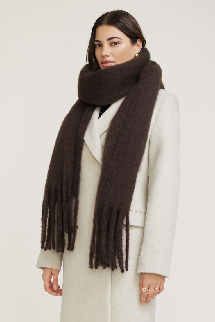 Oversized Fringed Scarf Java Brown large