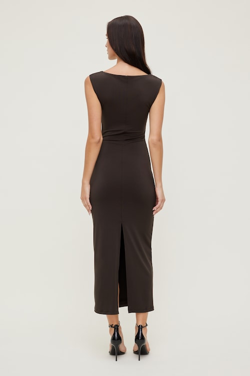 black and gold backless dress Timeless Elegance Boat Neck Crepe Skater Dress main image 0