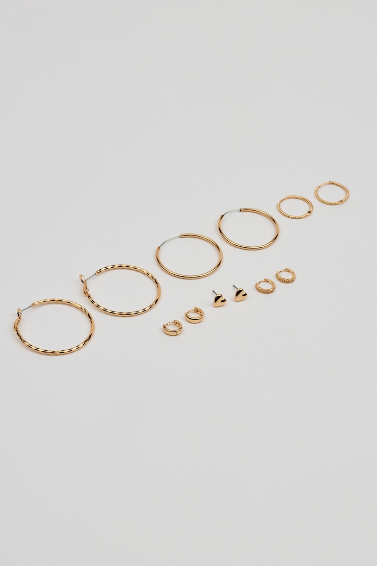 6 Pack of Mini Studs & Thin Hoop Earrings, Gold, large